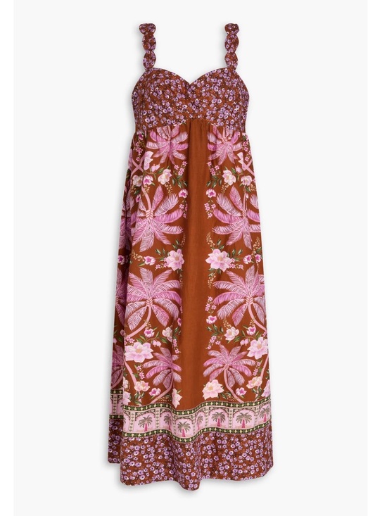FARM Rio Dresses & Skirts - Farm Rio Pink Brown Tropical Floral Palm Print Maxi Dress - L